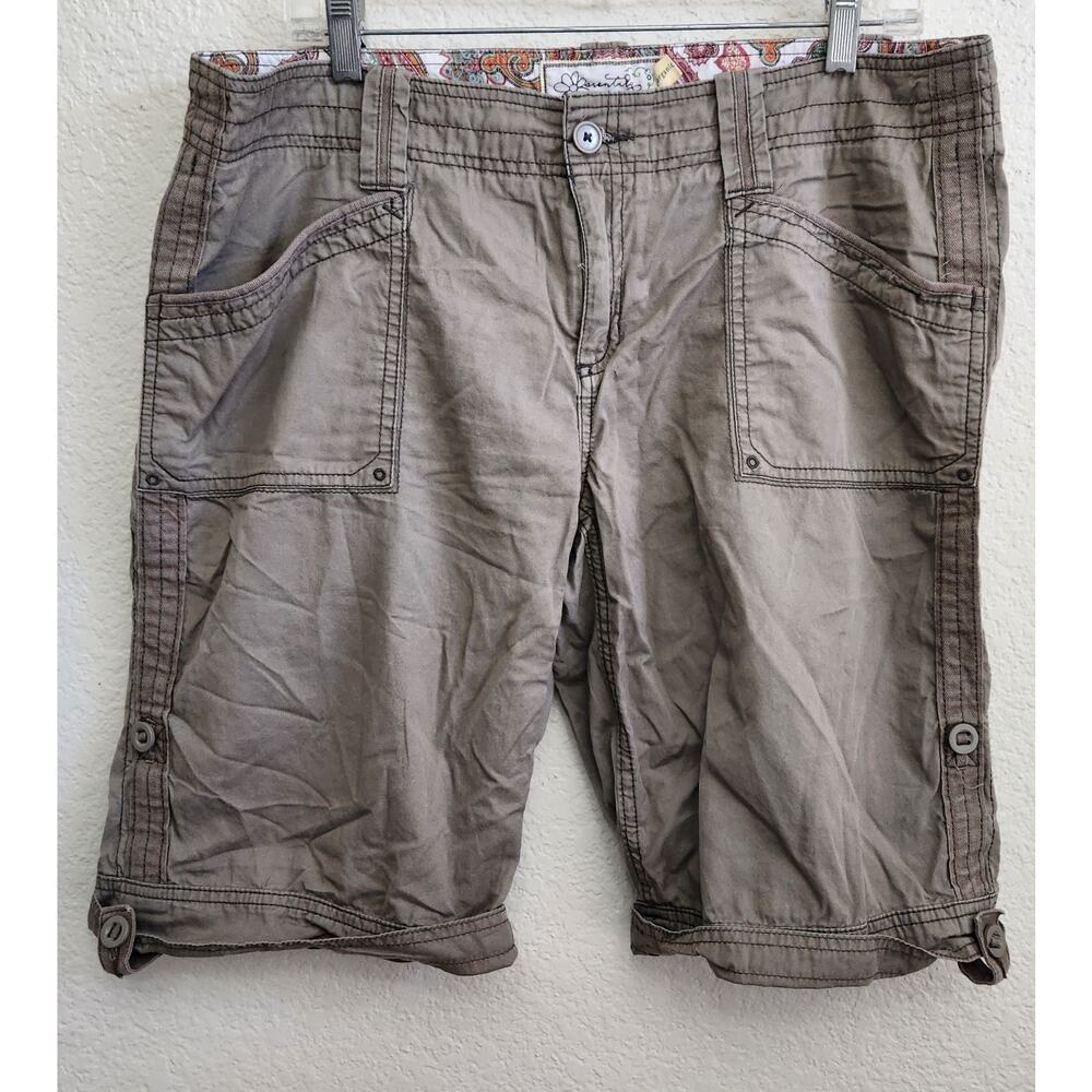 Aventura Anthropologie Gray Brown Arden Roll Tab Shorts 14 Lightweight Soft